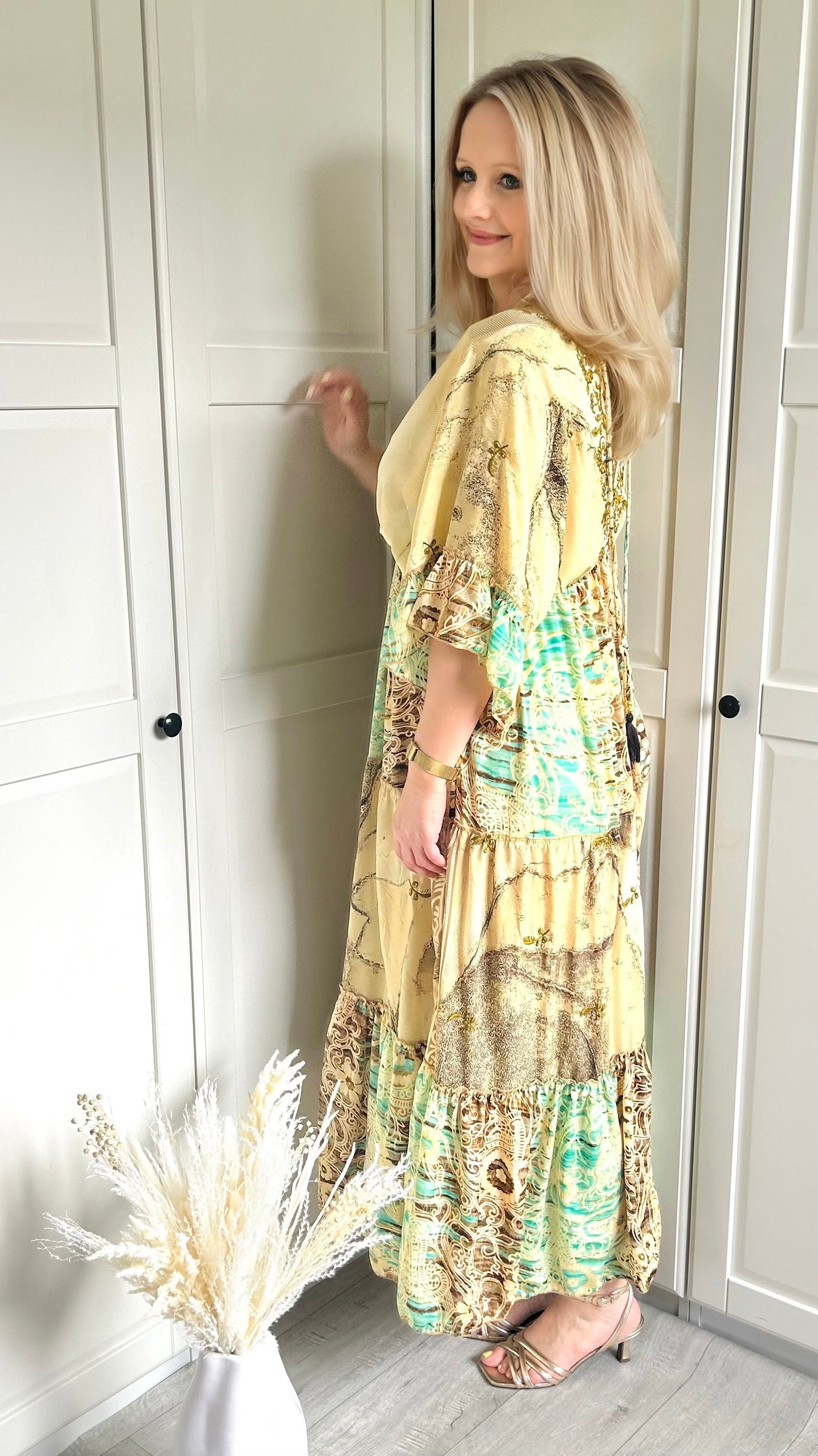 Boho-Kleid, lang mit Goldschimmer