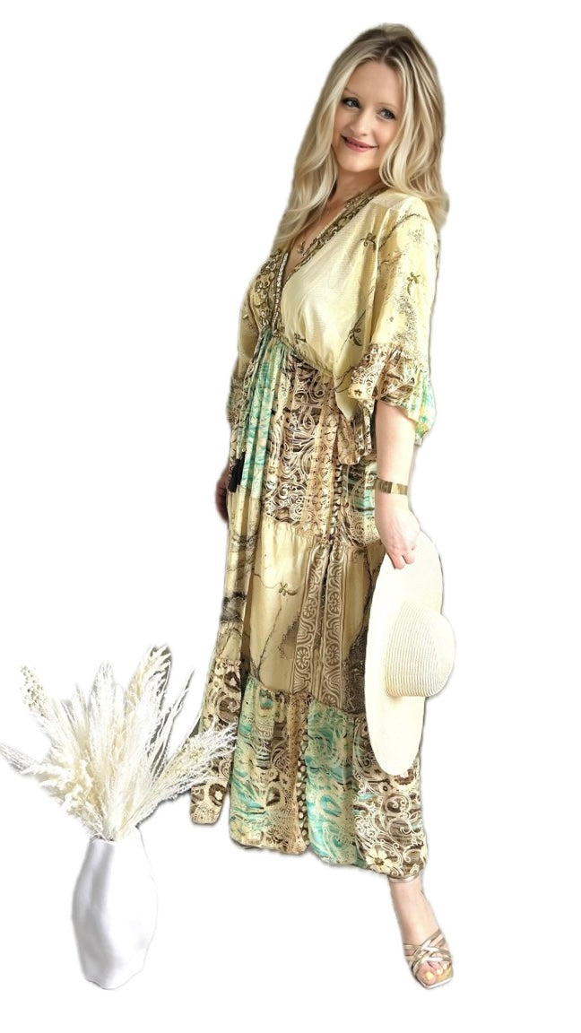 Boho-Kleid, lang mit Goldschimmer