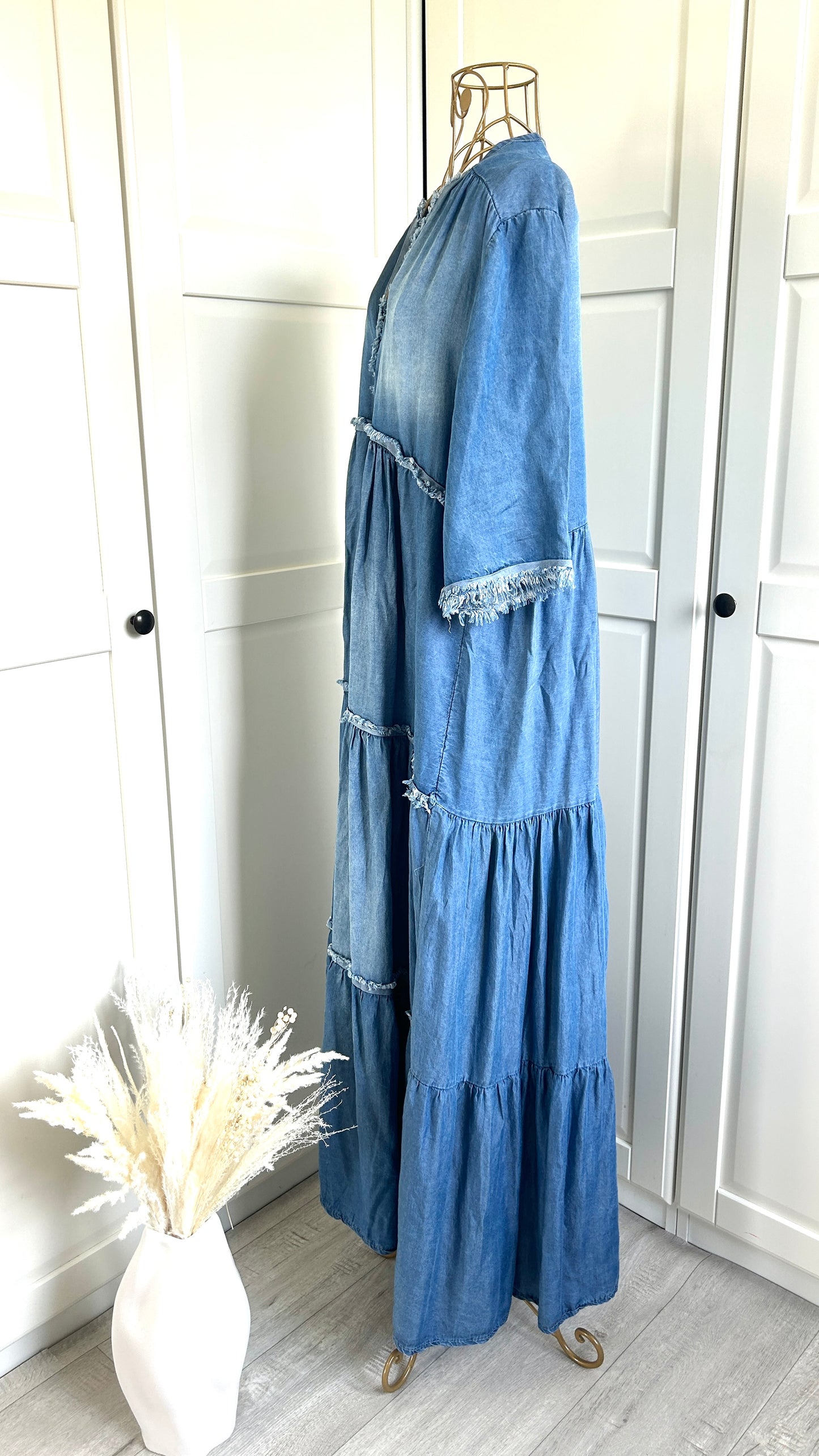 Boho-Kleid, lang, in Jeans-Optik